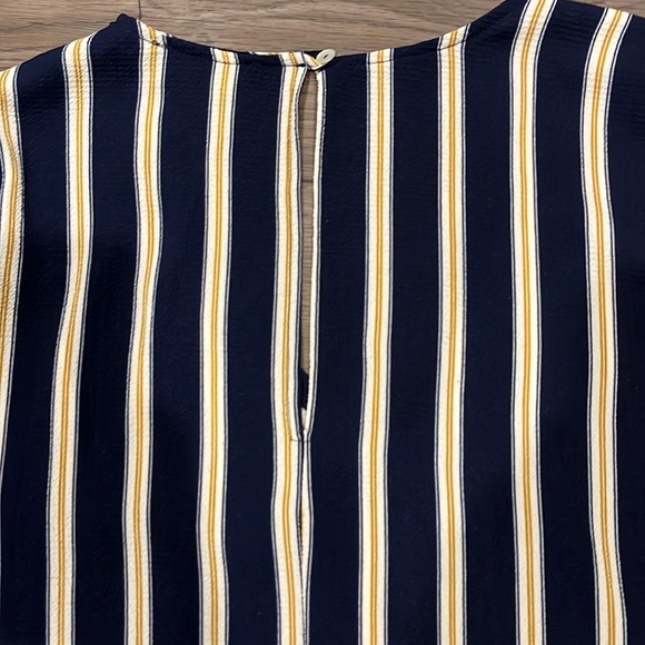 Veronica M navy blue, white, and yellow striped blouse. - Picture 4 of 4